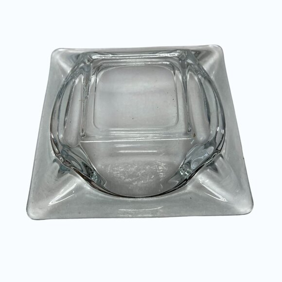 Lot Of 2 Vintage Glass Ashtrays Round & Square Clear Thick Glass Anchor Hocking - Picture 7 of 8